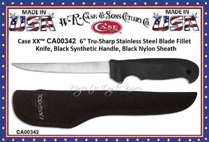W.R. Case & Sons Cutlery CA342 Case XX�  texturized lightweight black synthetic handle 6" Fillet Knife with Ballistic Nylon Sheath