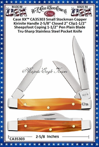 W.R. Case & Sons Cutlery CA35303 Case XX� Small Stockman Copper Kirinite Handle 2-5/8" Closed 2" Clip1-1/2" Sheepsfoot Coping 1-1/2" Pen Plain Blade Tru-Sharp Stainless Steel Pocket Knife