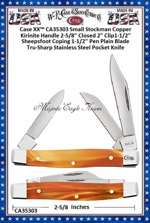 W.R. Case & Sons Cutlery CA35303 Case XX™ Small Stockman Copper Kirinite Handle 2-5/8" Closed 2" Clip1-1/2" Sheepsfoot Coping 1-1/2" Pen Plain Blade Tru-Sharp Stainless Steel Pocket Knife W.R. Case & Sons Cutlery CA35303 Case XX™ Small Stockman Copper Kirinite Handle 2-5/8" Closed 2" Clip1-1/2" Sheepsfoot Coping 1-1/2" Pen Plain Blade Tru-Sharp Stainless Steel Pocket Knife