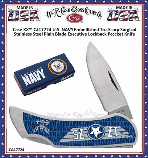 W.R. Case & Sons Cutlery CA17724 Case XX™ U.S. NAVY Embellished 2.2" Tru-Sharp Surgical Stainless Steel Drop Point Plain Blade Executive Lockback Pocket Knife W.R. Case & Sons Cutlery CA17724 Case XX™ U.S. NAVY Embellished 2.2" Tru-Sharp Surgical Stainless Steel Drop Point Plain Blade Executive Lockback Pocket Knife