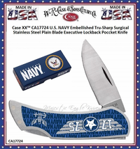 W.R. Case & Sons Cutlery CA17724 Case XX™ U.S. NAVY Embellished 2.2" Tru-Sharp Surgical Stainless Steel Drop Point Plain Blade Executive Lockback Pocket Knife W.R. Case & Sons Cutlery CA17724 Case XX™ U.S. NAVY Embellished 2.2" Tru-Sharp Surgical Stainless Steel Drop Point Plain Blade Executive Lockback Pocket Knife