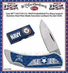 W.R. Case & Sons Cutlery CA17724 Case XX� U.S. NAVY Embellished 2.2" Tru-Sharp Surgical Stainless Steel Drop Point Plain Blade Executive Lockback Pocket Knife