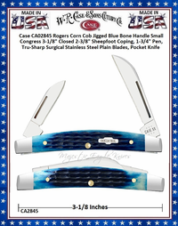 W.R. Case & Son's Cutlery CA02845 CASE XX� Small Congress Jigged Blue Bone Handle 3-1/8" Closed 2-3/8" Sheepfoot Coping blade and 1-3/4" Pen blade Stainless Pocket Knife
