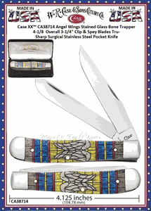 W.R. Case & Sons Cutlery CA38714 Case 4 1/8" Closed Stained Glass Wings Natural Bone Color Wash Clip & Spey Blades Large Trapper