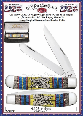 W.R. Case & Sons Cutlery CA38714 Case 4 1/8" Closed Stained Glass Wings Natural Bone Color Wash Clip & Spey Blades Large Trapper