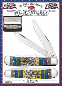 W.R. Case & Sons Cutlery CA38714 Case 4 1/8" Closed Stained Glass Wings Natural Bone Color Wash Clip & Spey Blades Large Trapper