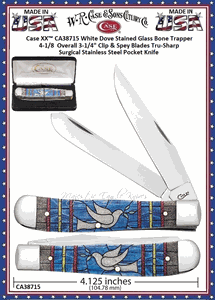 W.R. Case & Sons Cutlery CA38715 Case 4 1/8" Closed Stained Glass Dove Natural Bone Color Wash Clip & Spey Blades Large Trapper