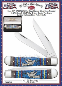 W.R. Case & Sons Cutlery CA38715 Case 4 1/8" Closed Stained Glass Dove Natural Bone Color Wash Clip & Spey Blades Large Trapper