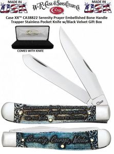 W.R. Case & Sons Cutlery CA38822 Case 4 1/8" Closed Stained Glass Serenity Prayer Natural Bone Color Wash Clip & Spey Blades Large Trapper Knife