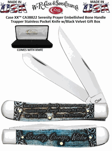 W.R. Case & Sons Cutlery CA38822 Case 4 1/8" Closed Stained Glass Serenity Prayer Natural Bone Color Wash Clip & Spey Blades Large Trapper Knife
