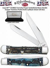W.R. Case & Sons Cutlery CA38822 Case 4 1/8" Closed Stained Glass Serenity Prayer Natural Bone Color Wash Clip & Spey Blades Large Trapper Knife