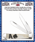 W.R. Case & Sons Cutlery CA43403 CASE XX Poker Family Ace of Clubs Smooth Natural Bone Handle Trapper 4-1/8" Tru-Sharp Stainless Steel Pocket Knife