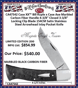 W.R. Case-Sons Cutlery CA47542 Case XX� Bill Ruple x Case Axe Marbled Carbon Fiber Handle 4-3/8" Closed 3-3/8"