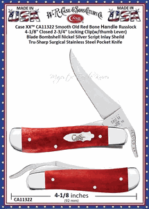 W.R. Case & Sons Cutlery CA11322 Case XX� Smooth Old Red Bone Handle Russlock Pocket Knife
