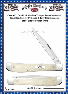 W.R. Case & Sons Cutlery CA13312 Case XX� Slimline Trapper Smooth Natural Bone Handle 4-1/8" Closed 3-1/4" Clip Stainless Steel Blades Pocket Knife 