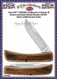 W.R. Case & Son's Cutlery CA66381 Case XX� Sodbuster Jr Brown & Green Laminate Wood Handle 3-3/4" Closed S35VN Steel 1/400 Pocket Knife