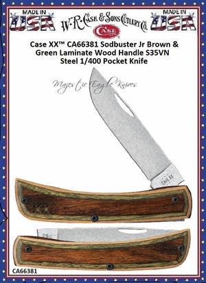 W.R. Case & Son's Cutlery CA66381 Case XX™ Sodbuster Jr Brown & Green Laminate Wood Handle 3-3/4" Closed S35VN Steel 1/400 Pocket Knife W.R. Case & Son's Cutlery CA66381 Case XX™ Sodbuster Jr Brown & Green Laminate Wood Handle 3-3/4" Closed S35VN Steel 1/400 Pocket Knife