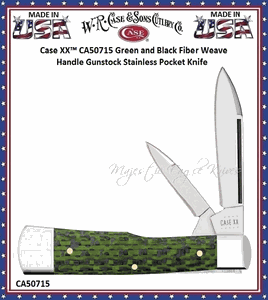 W.R. Case & Sons Cutlery CA50715 Case XX� Green and Black Fiber Weave Handle Gunstock Stainless Pocket Knife    