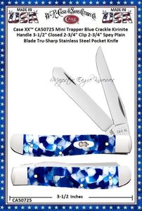 W.R. Case & Sons Cutlery CA50725 Case XX� Mini Trapper Blue Crackle Kirinite Handle 3-1/2" Closed 2-3/4" Clip2-3/4" Spey Plain Blade Tru-Sharp Stainless Steel Pocket Knife