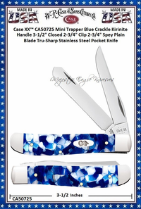 W.R. Case & Sons Cutlery CA50725 Case XX� Mini Trapper Blue Crackle Kirinite Handle 3-1/2" Closed 2-3/4" Clip2-3/4" Spey Plain Blade Tru-Sharp Stainless Steel Pocket Knife