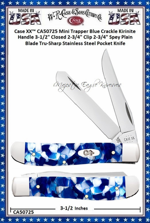 W.R. Case & Sons Cutlery CA50725 Case XX� Mini Trapper Blue Crackle Kirinite Handle 3-1/2" Closed 2-3/4" Clip2-3/4" Spey Plain Blade Tru-Sharp Stainless Steel Pocket Knife