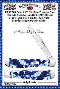 W.R. Case & Sons Cutlery CA50726 Case XX� Slimline Trapper Blue Crackle Kirinite Handle 4-1/8" Closed 3-1/4" Clip Plain Blade Tru-Sharp Stainless Steel Pocket Knife