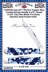 W.R. Case & Sons Cutlery CA50726 Case XX� Slimline Trapper Blue Crackle Kirinite Handle 4-1/8" Closed 3-1/4" Clip Plain Blade Tru-Sharp Stainless Steel Pocket Knife