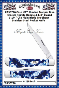 W.R. Case & Sons Cutlery CA50726 Case XX� Slimline Trapper Blue Crackle Kirinite Handle 4-1/8" Closed 3-1/4" Clip Plain Blade Tru-Sharp Stainless Steel Pocket Knife