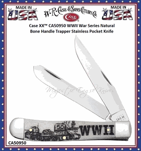 W.R. Case & Sons Cutlery CA50950 Case XX� WWII War Series Natural Bone Handle Trapper Stainless Pocket Knife     