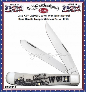 W.R. Case & Sons Cutlery CA50950 Case XX WWII War Series Natural Bone Handle Trapper Stainless Pocket Knife W.R. Case & Sons Cutlery CA50950 Case XX WWII War Series Natural Bone Handle Trapper Stainless Pocket Knife