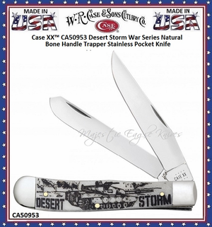 W.R. Case & Sons Cutlery CA50953 Case XX� Desert Storm War Series Natural Bone Handle Trapper Stainless Pocket Knife  