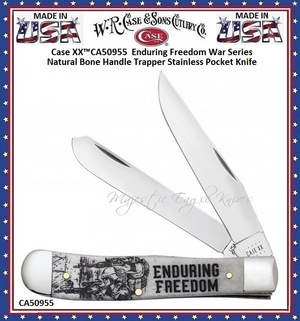 W.R. Case & Sons Cutlery CA50955 Case XX� Enduring Freedom War Series Natural Bone Handle Trapper Stainless Pocket Knife     