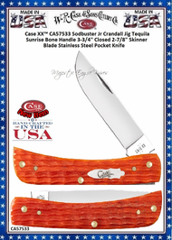 W.R. Case-Sons Cutlery CA57533 Case XX™ Sodbuster Jr Crandall Jig Tequila Sunrise Bone Handle 3-3/4" Closed 2-7/8" Skinner Blade Stainless Steel Pocket Knife W.R. Case-Sons Cutlery CA57533 Case XX™ Sodbuster Jr Crandall Jig Tequila Sunrise Bone Handle 3-3/4" Closed 2-7/8" Skinner Blade Stainless Steel Pocket Knife
