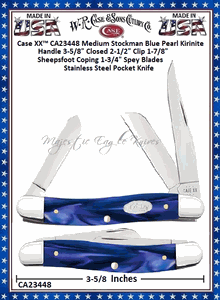 W.R. Case & Sons Cutlery CA23448 Case XX� Medium Stockman Blue Pearl Kirinite Handle 3-5/8" Closed 2-1/2" Clip 1-7/8" Sheepsfoot Coping 1-3/4" Spey Blades Stainless Steel Pocket Knife