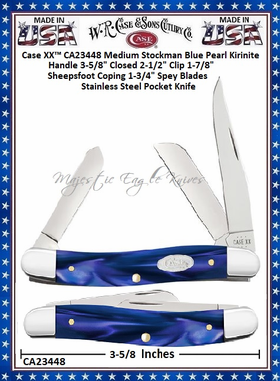 W.R. Case & Sons Cutlery CA23448 Case XX™ Medium Stockman Blue Pearl Kirinite Handle 3-5/8" Closed 2-1/2" Clip 1-7/8" Sheepsfoot Coping 1-3/4" Spey Blades Stainless Steel Pocket Knife W.R. Case & Sons Cutlery CA23448 Case XX™ Medium Stockman Blue Pearl Kirinite Handle 3-5/8" Closed 2-1/2" Clip 1-7/8" Sheepsfoot Coping 1-3/4" Spey Blades Stainless Steel Pocket Knife