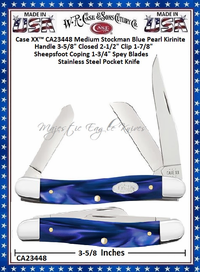 W.R. Case & Sons Cutlery CA23448 Case XX� Medium Stockman Blue Pearl Kirinite Handle 3-5/8" Closed 2-1/2" Clip 1-7/8" Sheepsfoot Coping 1-3/4" Spey Blades Stainless Steel Pocket Knife