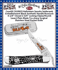 W.R. Case & Sons Cutlery CA10623 CaseXX Halloween Spooky Spiderweb Embellishment Black Synthetic Handle RussLock 4-1/4" Closed 2-3/4" Locking Clip(w/thumb Lever) Plain Blade Tru-sharp Surgical Stainless Steel Pocket Knife