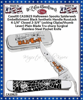 W.R. Case & Sons Cutlery CA10623 CaseXX Halloween Spooky Spiderweb Embellishment Black Synthetic Handle RussLock 4-1/4" Closed 2-3/4" Locking Clip(w/thumb Lever) Plain Blade Tru-sharp Surgical Stainless Steel Pocket Knife