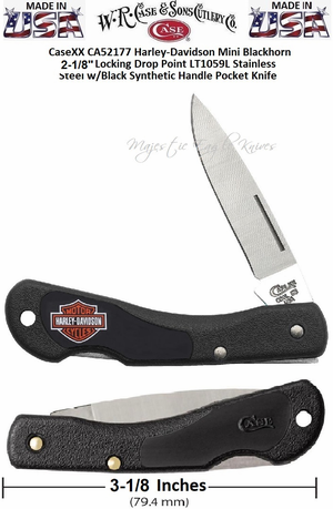 W.R. Case & Sons Cutlery CA52177 CaseXX Harley-Davidson Mini Blackhorn 2-1/8" Locking Drop Point LT1059L SS with Black Synthetic Handle Pocket Knife W.R. Case & Sons Cutlery CA52177 CaseXX Harley-Davidson Mini Blackhorn 2-1/8" Locking Drop Point LT1059L SS with Black Synthetic Handle Pocket Knife