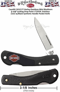 W.R. Case & Sons Cutlery CA52177 CaseXX Harley-Davidson Mini Blackhorn 2-1/8" Locking Drop Point LT1059L SS with Black Synthetic Handle Pocket Knife W.R. Case & Sons Cutlery CA52177 CaseXX Harley-Davidson Mini Blackhorn 2-1/8" Locking Drop Point LT1059L SS with Black Synthetic Handle Pocket Knife