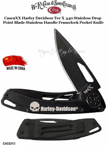 W.R. Case & Sons Cutlery CA52213  CaseXX Harley Davidson TecX 2-1/4" 440 Black Finish Stainless Steel Plain Blade Black Stainless Steel Handles, Thumb pull. Lanyard hole Framelock Pocket Knife