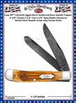W.R. Case & Sons Cutlery CA52420 Case XX� Jigged Burnt Goldenrod Bone Handle Trapper 4-1/8" Closed 3-1/4" Clip 3-1/4" Spey Blades Damascus Nickel Silver Bowtie Script Inlay Pocket Knife