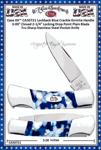 W.R. Case & Sons Cutlery CA50721 Case XX� Lockback Blue Crackle Kirinite Handle 3" Closed 2-1/4" Locking Drop Point Plain Blade Tru-Sharp Stainless Steel Pocket Knife