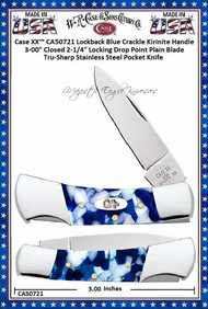 W.R. Case & Sons Cutlery CA50721 Case XX™ Lockback Blue Crackle Kirinite Handle 3" Closed 2-1/4" Locking Drop Point Plain Blade Tru-Sharp Stainless Steel Pocket Knife W.R. Case & Sons Cutlery CA50721 Case XX™ Lockback Blue Crackle Kirinite Handle 3" Closed 2-1/4" Locking Drop Point Plain Blade Tru-Sharp Stainless Steel Pocket Knife