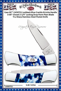 W.R. Case & Sons Cutlery CA50721 Case XX� Lockback Blue Crackle Kirinite Handle 3" Closed 2-1/4" Locking Drop Point Plain Blade Tru-Sharp Stainless Steel Pocket Knife