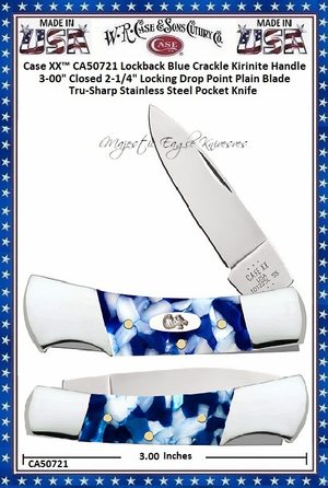 W.R. Case & Sons Cutlery CA50721 Case XX� Lockback Blue Crackle Kirinite Handle 3" Closed 2-1/4" Locking Drop Point Plain Blade Tru-Sharp Stainless Steel Pocket Knife