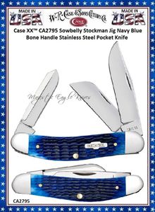 W.R. Case & Sons Cutlery CA2795 Case XX Sowbelly Stockman Jig Navy Blue Bone Handle Stainless Steel Pocket Knife  