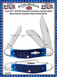 W.R. Case & Sons Cutlery CA2795 Case XX� Sowbelly Stockman Jig Navy Blue Bone Handle Stainless Steel Pocket Knife  