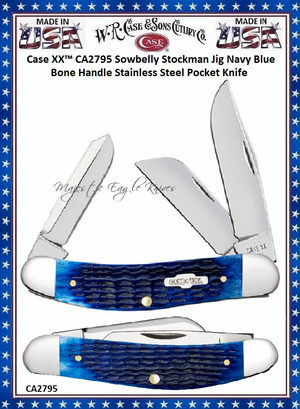 W.R. Case & Sons Cutlery CA2795 Case XX™ Sowbelly Stockman Jig Navy Blue Bone Handle Stainless Steel Pocket Knife W.R. Case & Sons Cutlery CA2795 Case XX™ Sowbelly Stockman Jig Navy Blue Bone Handle Stainless Steel Pocket Knife