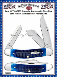 W.R. Case & Sons Cutlery CA2795 Case XX� Sowbelly Stockman Jig Navy Blue Bone Handle Stainless Steel Pocket Knife  